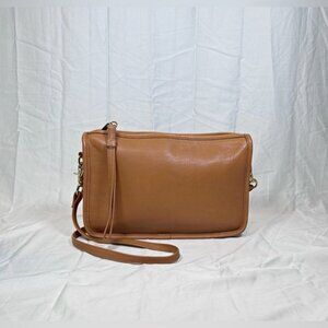 Vintage First Edition Camel Leather Clutch Cross Body Handbag